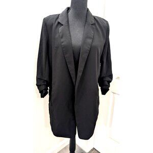 Rachel Zoe long black blazer ruched sleeves size M black